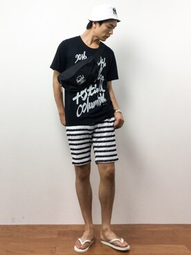 「Herschel Supply（ハーシェルサプライ）のアイテム」を使った、中嶋時男さん（メンズ・183cm）の夏コーディネート