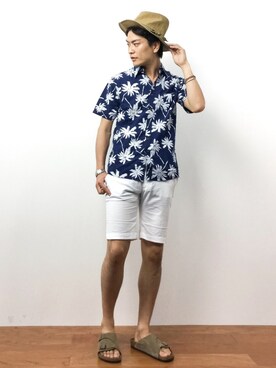「SHIPS JET BLUE（シップスジェットブルー）のアイテム（帽子）」を使った、中嶋時男さん（メンズ・183cm）の夏コーディネート