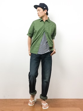 「Request（リクエスト）のアイテム（トップス）」を使った、中嶋時男さん（メンズ・183cm）の夏コーディネート