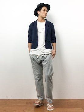 「TAKA-Q（タカキュー）のアイテム（トップス）」を使った、中嶋時男さん（メンズ・183cm）の夏コーディネート