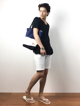 「チャイハネ（チャイハネ）のアイテム（トートバッグ）」を使った、中嶋時男さん（メンズ・183cm）の夏コーディネート