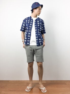 「45R（フォーティファイブアール）のアイテム（パンツ）」を使った、中嶋時男さん（メンズ・183cm）の夏コーディネート