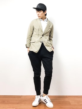 「腕まくり」｜「アイテム（テーラードジャケット）」を使った、中嶋時男さん（メンズ・183cm）の秋コーディネート