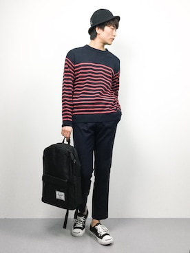 「Herschel Supply（ハーシェルサプライ）のアイテム」を使った、中嶋時男さん（メンズ・183cm）の秋コーディネート