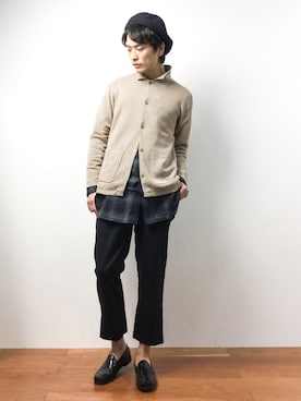 「BASISBROEK（バシスブルック）のアイテム（パンツ）」を使った、中嶋時男さん（メンズ・183cm）の秋コーディネート