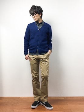 「Back Channel（バックチャンネル）のアイテム（チノパンツ）」を使った、中嶋時男さん（メンズ・183cm）の秋コーディネート