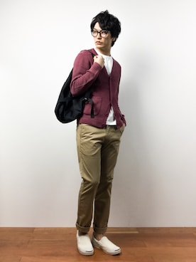「Back Channel（バックチャンネル）のアイテム（チノパンツ）」を使った、中嶋時男さん（メンズ・183cm）の秋コーディネート