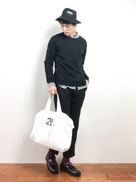 「unrelaxing（アンリラクシング）のアイテム（帽子）」を使った、中嶋時男さん（メンズ・183cm）の秋コーディネート