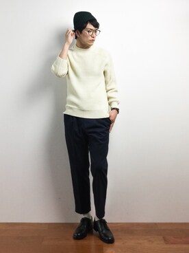 「クルーネックニット」｜中嶋時男さん（メンズ・183cm）の秋コーディネート