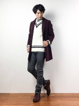 ニット セーターを使った エンジ色 のメンズ人気ファッションコーディネート ユーザー ショップスタッフ Wear