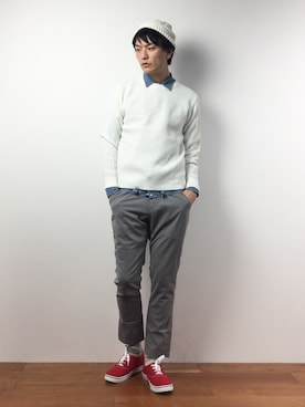 「赤い靴」｜「アイテム（スニーカー）」を使った、中嶋時男さん（メンズ・183cm）の冬コーディネート