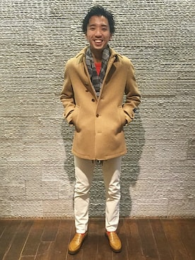 「メルトン」｜「アイテム（ステンカラーコート）」を使った、森山さん（メンズ・180cm）の秋コーディネート