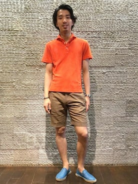 「アイテム（サンダル、ブルー系）」を使った、森山さん（メンズ・180cm）の夏コーディネート