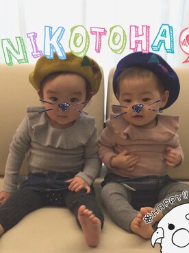 「Petit jam（プチジャム）のアイテム（帽子）」を使った、kotochiさん（キッズ・70cm）の春コーディネート