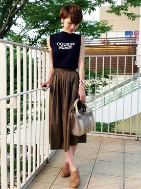 「ノースリーブニット」｜「アイテム（ブーティ）」を使った、ザワワさん（レディース・158cm）の夏コーディネート