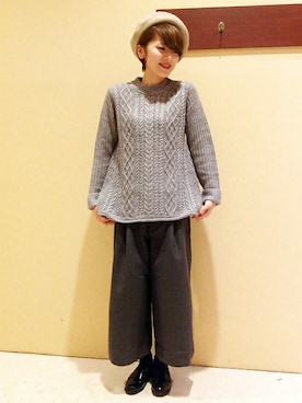 「キュロット」｜「アイテム（ハンチング/ベレー帽）」を使った、ザワワさん（レディース・158cm）の秋コーディネート