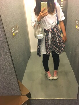 「古着のアイテム（シャツ/ブラウス、パープル系）」を使った、ハセガワさん（レディース・158cm）の春コーディネート