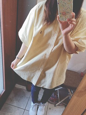「POLO RALPH LAUREN（ポロ ラルフ ローレン）のスリムフィット ストレッチ オックスフォード シャツ（シャツ/ブラウス、イエロー系）」を使った、ハセガワさん（レディース・158cm）の春コーディネート