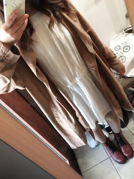 「no brand（ノーブランド）のアイテム（トレンチコート、ベージュ系）」を使った、ハセガワさん（レディース・158cm）の夏コーディネート