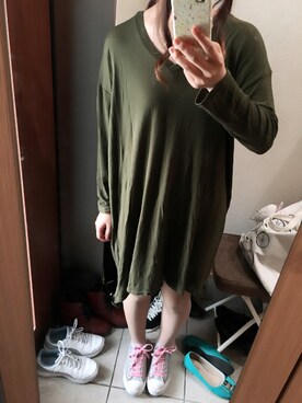「niko and...（ニコアンド）のTENハーフミラノワンピース【niko and...】（ワンピース、グリーン系）」を使った、ハセガワさん（レディース・158cm）の夏コーディネート