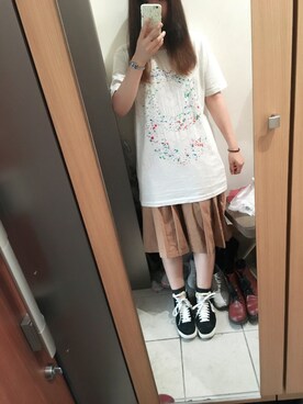 「9mm parabellum bulletのアイテム（Tシャツ/カットソー、ホワイト系）」を使った、ハセガワさん（レディース・158cm）の夏コーディネート