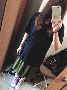 「古着のアイテム（Tシャツ/カットソー、ホワイト系）」を使った、ハセガワさん（レディース・158cm）の夏コーディネート