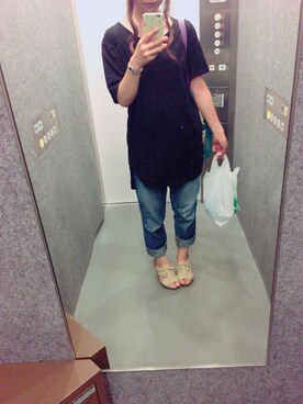 「古着のアイテム（Tシャツ/カットソー、ホワイト系）」を使った、ハセガワさん（レディース・158cm）の夏コーディネート