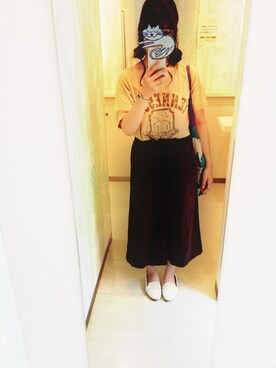 「WEGO（ウィゴー）のアイテム（Tシャツ/カットソー、イエロー系）」を使った、ハセガワさん（レディース・158cm）の夏コーディネート