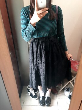 「no brand（ノーブランド）のアイテム（トップス、グリーン系）」を使った、ハセガワさん（レディース・158cm）の秋コーディネート