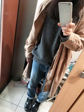 「no brand（ノーブランド）のアイテム（トレンチコート、ベージュ系）」を使った、ハセガワさん（レディース・158cm）の秋コーディネート