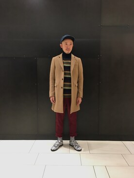 「DIESEL（ディーゼル）のアイテム（チェスターコート）」を使った、EiJiさん（メンズ・173cm）の秋コーディネート