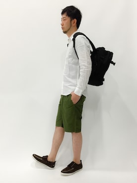 「AAA+（サンエープラス）のアイテム（モカシン/デッキシューズ）」を使った、kijiさん（メンズ・180cm）の夏コーディネート