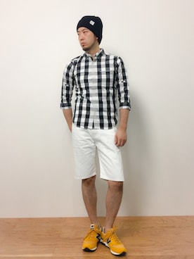 「yellow」｜「アイテム（ニットキャップ/ビーニー）」を使った、kijiさん（メンズ・180cm）の夏コーディネート
