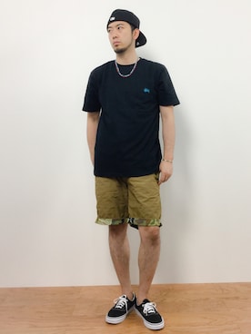 「迷彩柄パンツ」｜kijiさん（メンズ・180cm）の夏コーディネート