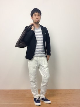 「白パンツコーデ」｜「アイテム（ジャケット/アウター）」を使った、kijiさん（メンズ・180cm）の夏コーディネート
