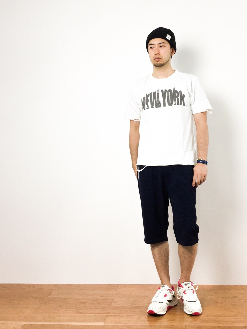 「WEGO、reebok、スポーツミックス、journal standard、ラフ、SENSEOFPLACE、カジュアルコーデ、Junred、スポーティーコーデ」｜「SENSE OF PLACE by URBAN RESEARCHのスウェット切替シアサッカーイージーショーツ（その他パンツ、ブルー系）」を使った、kijiさん（メンズ・180cm）の夏コーディネートの1枚目の写真