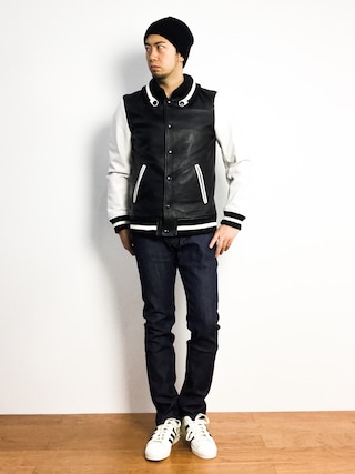 美品『ナノユニバース』スタジャン 牛革 ドンキーカラー サーモライト