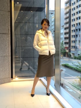 「アイテム（ダウンベスト、ホワイト系）」を使った、ismさん（レディース・168cm）の秋コーディネート