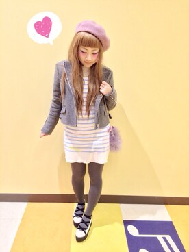 「ボーダースカート」｜「アイテム（ノーカラージャケット）」を使った、＊.momo.＊さん（レディース・153cm）の春コーディネート