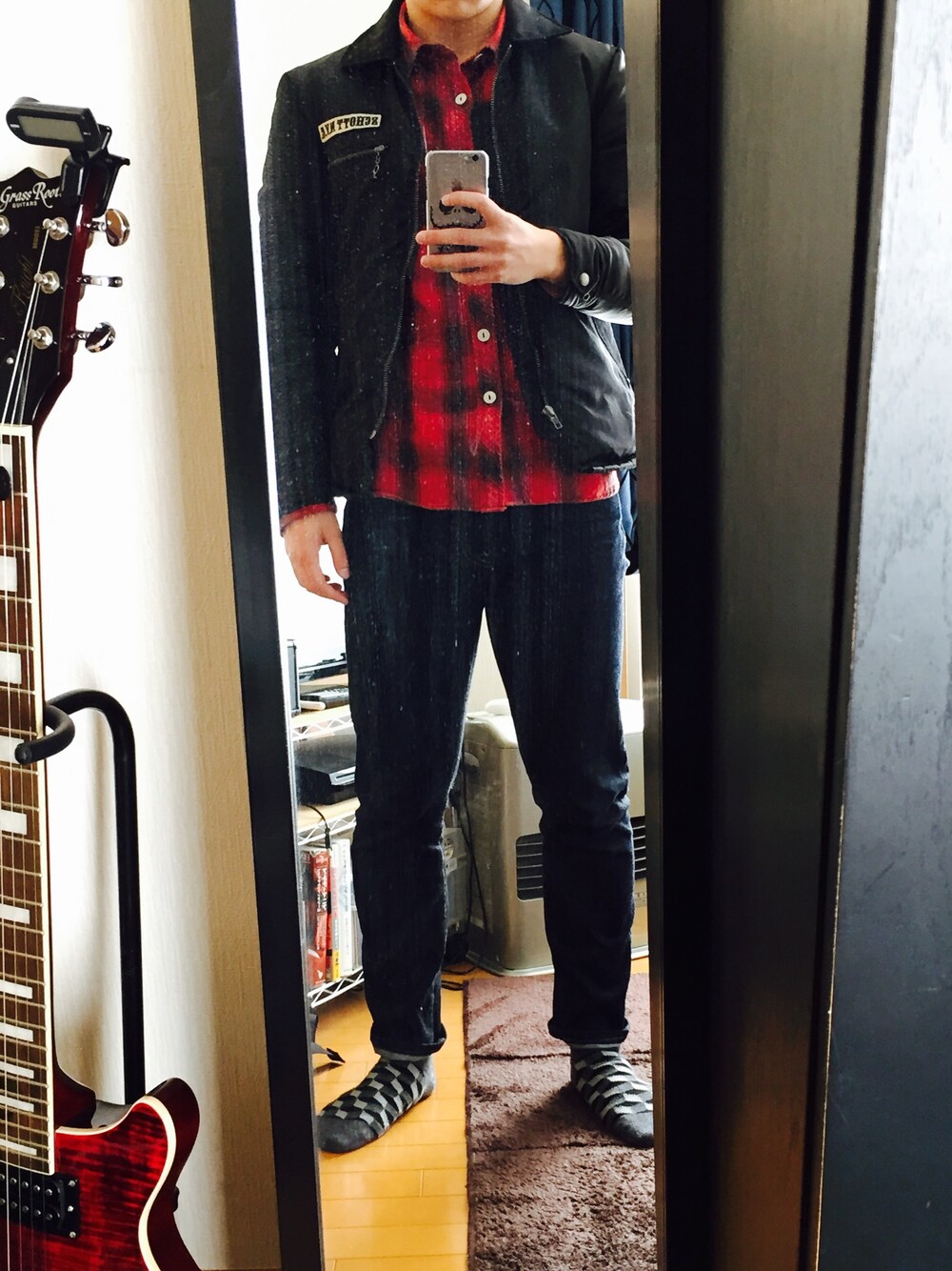 「バイカースタイル」｜「schottのSchott/ショット/NYLON TRUCK JKT BINDERS/ナイロン トラック ジャケット バインダーズ（ブルゾン、ブラック系）」を使った、B.Rさん（メンズ・172cm）の冬コーディネートの1枚目の写真