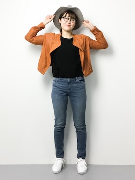「SPIRALGIRL（スパイラルガール）のアイテム（ライダースジャケット）」を使った、まるさん（レディース・161cm）の春コーディネート