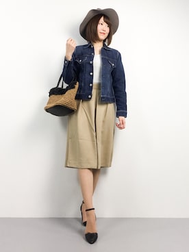 「D.M.G.（ドミンゴ）のアイテム（ジャケット/アウター）」を使った、まるさん（レディース・161cm）の春コーディネート