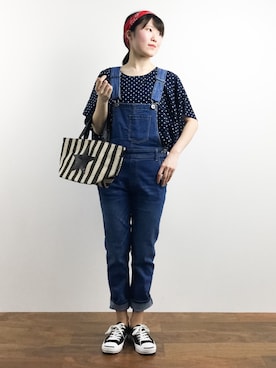 「トートバック」｜「アイテム（オールインワン・サロペット）」を使った、まるさん（レディース・161cm）の春コーディネート