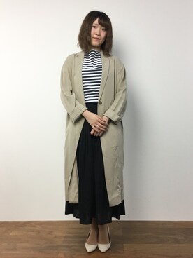 「プリーツ」｜「アイテム（チェスターコート）」を使った、まるさん（レディース・161cm）の春コーディネート