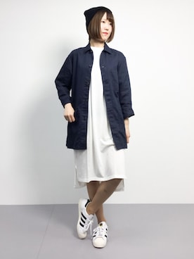 「白」｜「アイテム（カバーオール）」を使った、まるさん（レディース・161cm）の春コーディネート