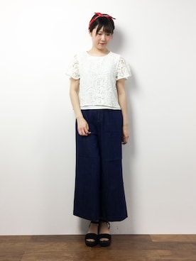 「バンダナ」｜「アイテム（つなぎ/オールインワン）」を使った、まるさん（レディース・161cm）の夏コーディネート