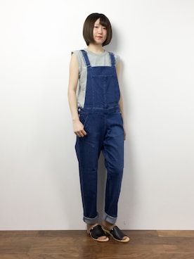 「Dickies（ディッキーズ）のアイテム（オールインワン・サロペット）」を使った、まるさん（レディース・161cm）の夏コーディネート