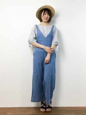 「ANAP（アナップ）のアイテム（オールインワン・サロペット）」を使った、まるさん（レディース・161cm）の夏コーディネート