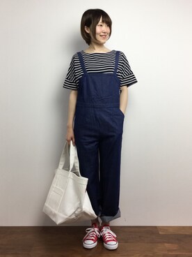 「DURAS（デュラス）のアイテム（オールインワン・サロペット）」を使った、まるさん（レディース・161cm）の夏コーディネート