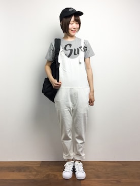 「Rie Miller（リエミラー）のアイテム（サロペット/オーバーオール）」を使った、まるさん（レディース・161cm）の夏コーディネート